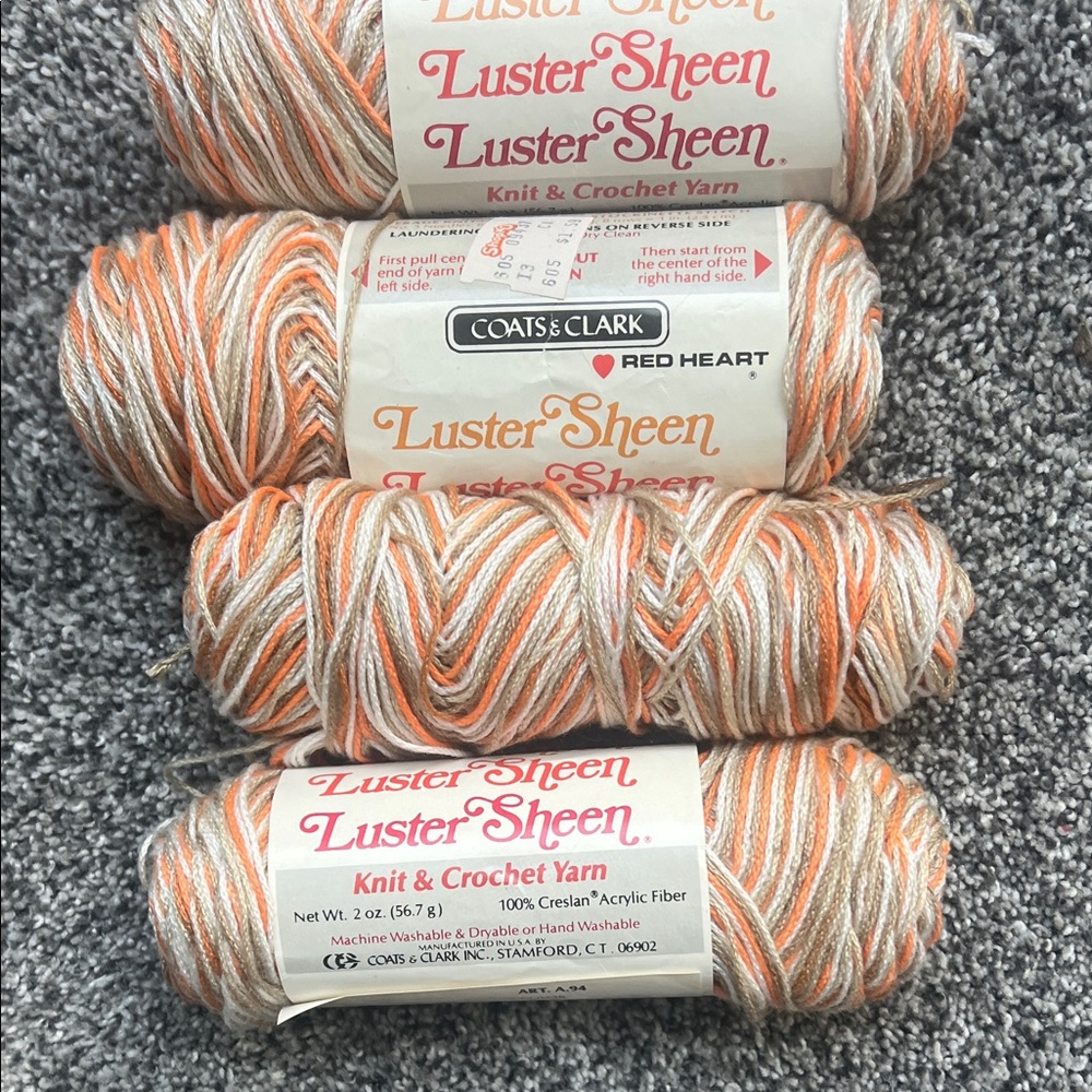 Oats  & Clark Red Heart Luster Sheen 3.5 oz - lot of 4 skeins